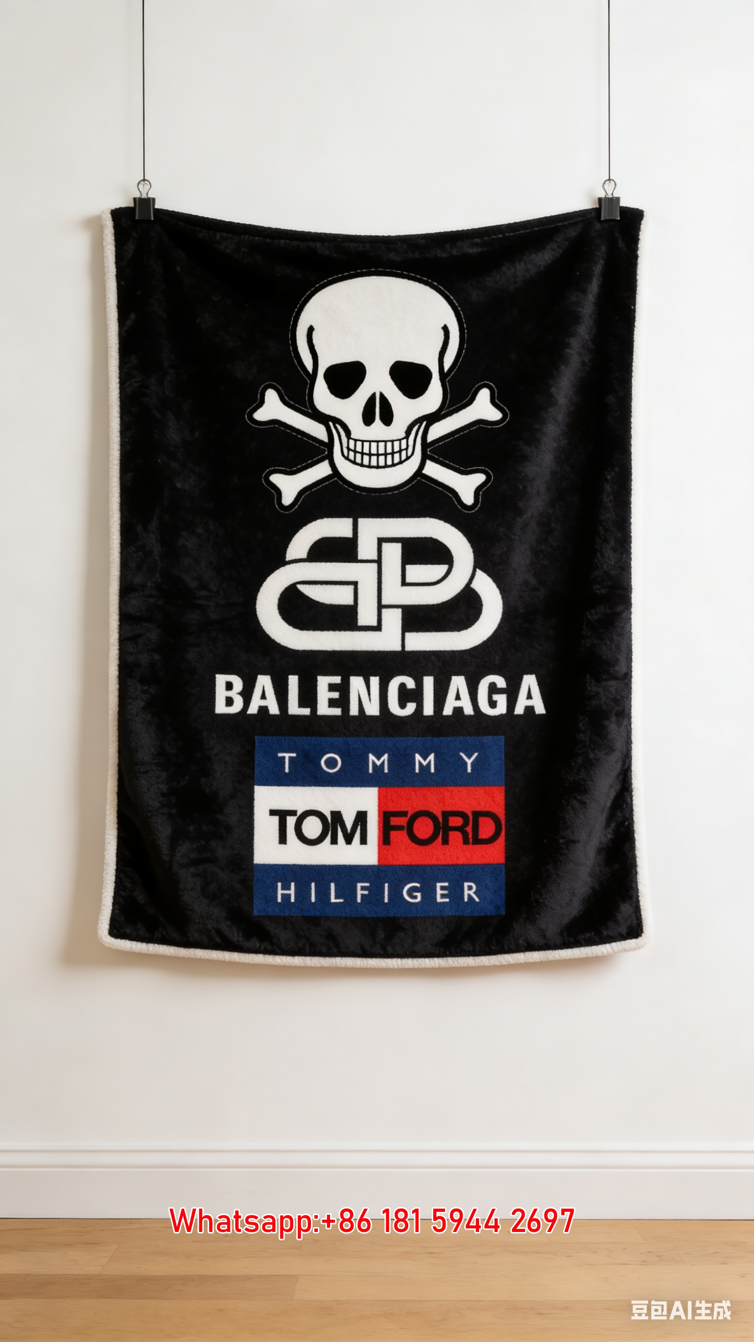 BALENCIAGA Skull Logo Flannel Sofa Throw Blanket for Wall Decor BA058